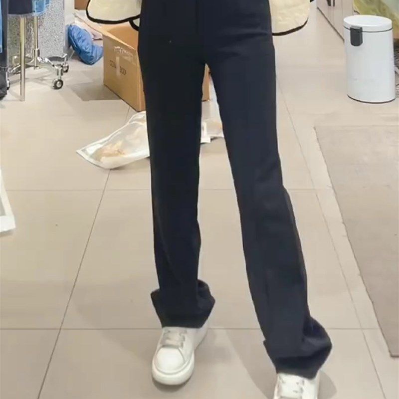牛仔裤女a夏季薄款设计感高腰阔腿拖地长裤子甜酷黑色显瘦宽松直