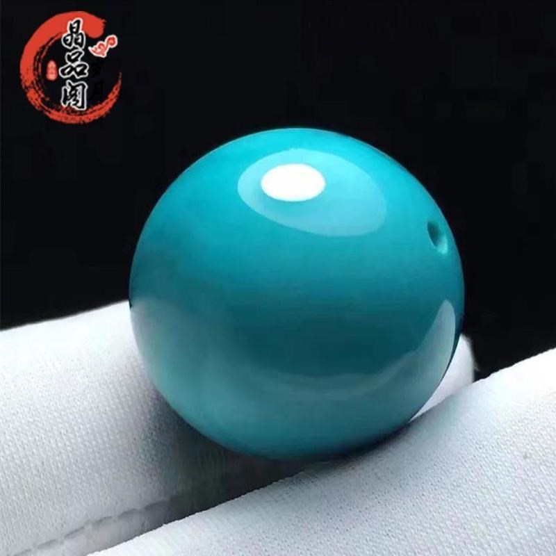 原矿绿松石散珠高瓷蓝无配饰圆珠回纹顶珠优化果冻料单珠手串新品