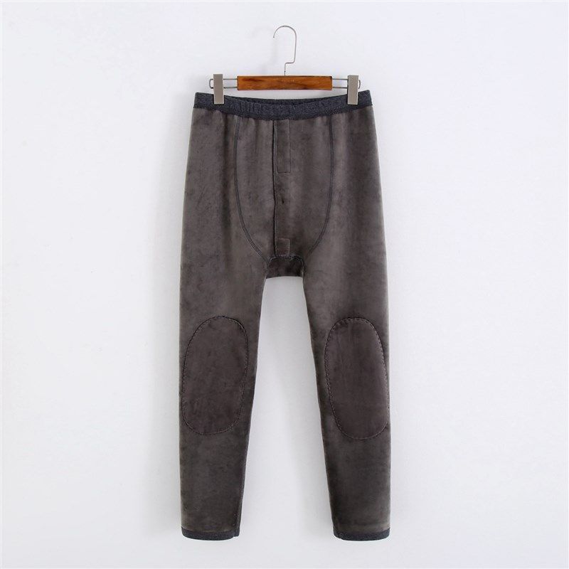 冬男老人加绒加厚保n暖裤内穿加护膝宽松打底加绒棉毛裤中老年