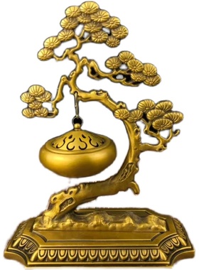 纯铜吊炉古典悬挂迎客松熏炉家用室内沉I香檀香盘香炉创意桌面摆