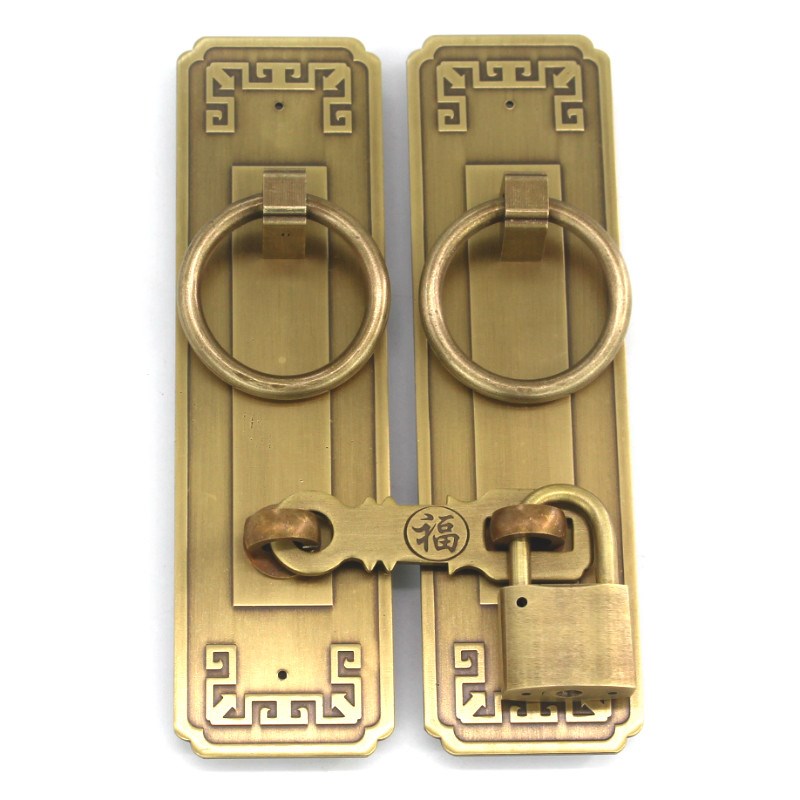 锁扣插销中式仿古纯铜门栓搭扣柜门拉手大门把手全铜老式木门挂锁