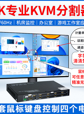 4k/60hz画面分割器电脑hdmi分屏器KVM四进一出监控多屏幕显示切换