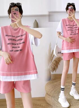 夏季孕妇睡衣时尚款休闲外出y套装宽松潮妈两件套夏天怀孕期家居