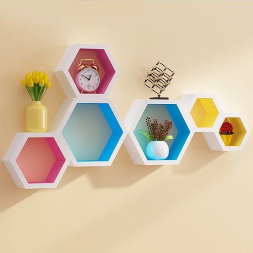 蜂窝书架墙上置物架挂墙客厅墙面装饰卧室墙壁书架隔板上墙书架子