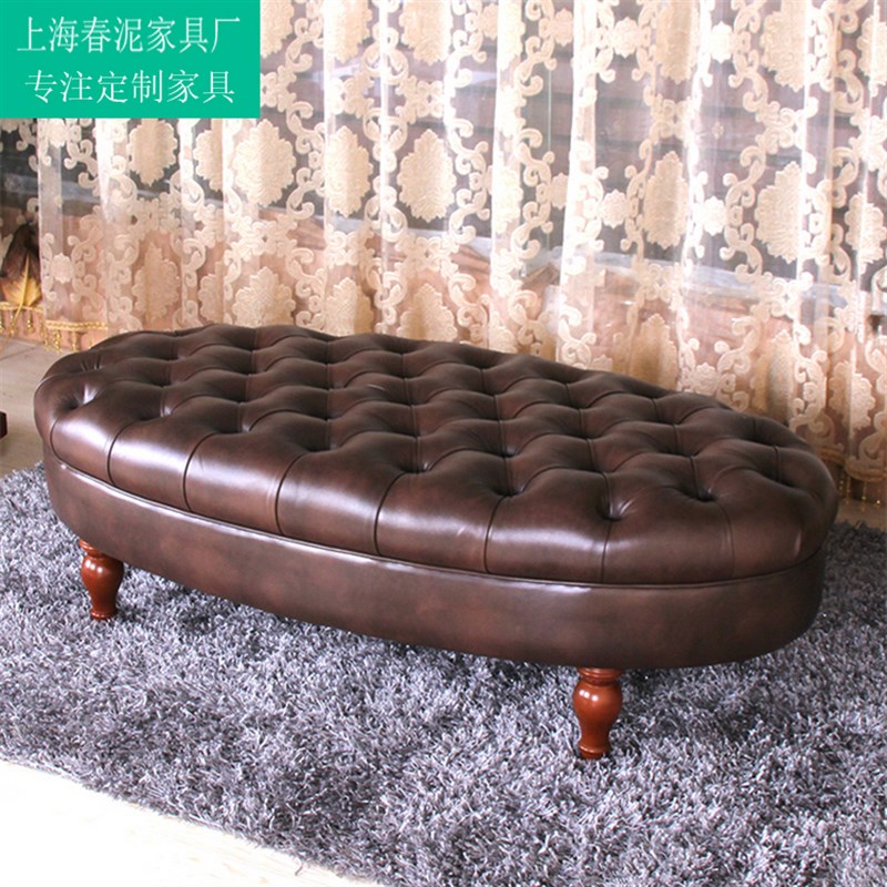 欧式服装店真皮椭圆脚凳衣帽间皮凳换鞋凳商店试鞋凳拉扣沙发凳