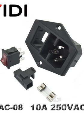 IEC320 C14 Inlet Plug Connector AC Power Socket 250V Red Lam