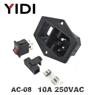 IEC320 C14 Inlet Plug Connector AC Power Socket 250V Red Lam