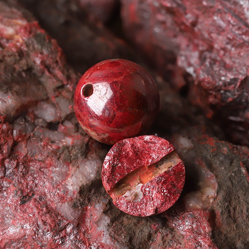 原矿朱砂圆珠 原石辰砂散珠本命年手链手串L吊坠diy配饰品湘西原