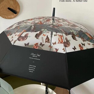 2024新款油画猫咪透明伞全自动长柄伞加固防风雨伞女士高颜值伞