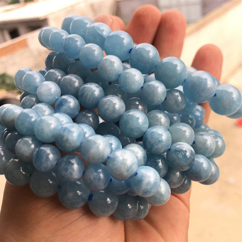 新品天然巴西海蓝宝手链手镯 润蓝水晶海蓝宝石单圈手串情侣时尚