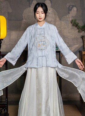 新中式半身裙夏春秋中国风女装白色百搭配提花复古茶服中长款大摆