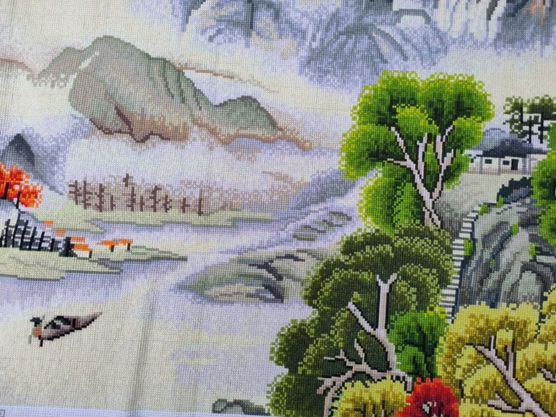 人工绣好的十字绣成品富春山居图流水生财L新中式客厅招财挂画带
