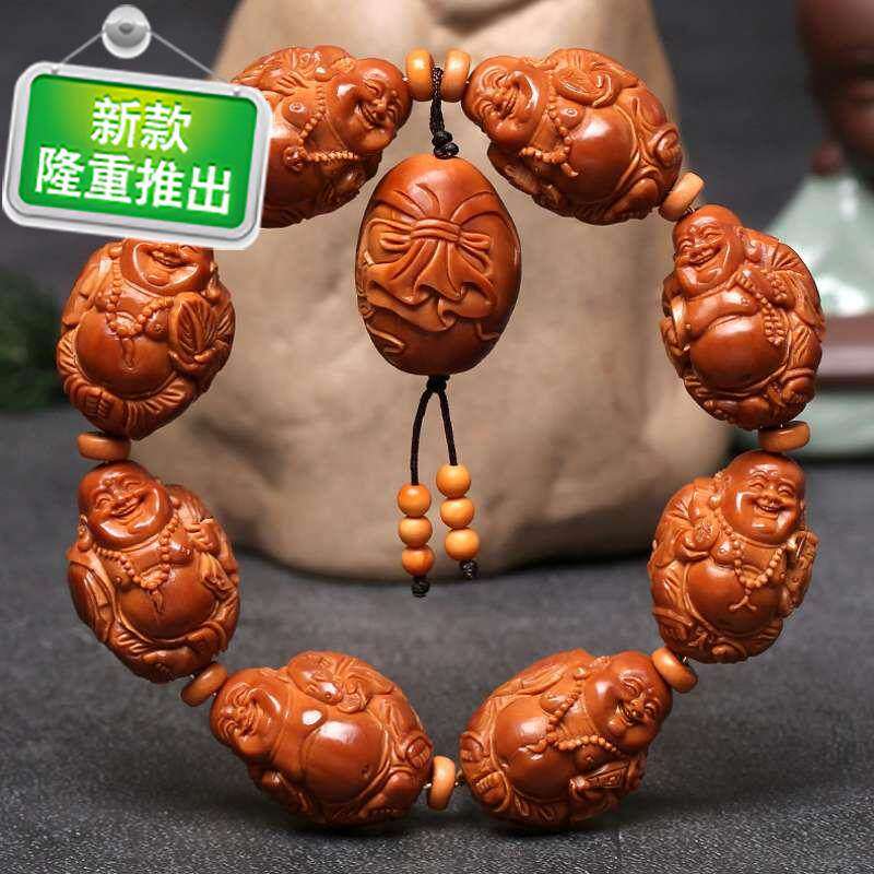 橄榄l核手串男1.8大籽八大弥勒核雕文玩把件橄榄胡雕刻手链 老油
