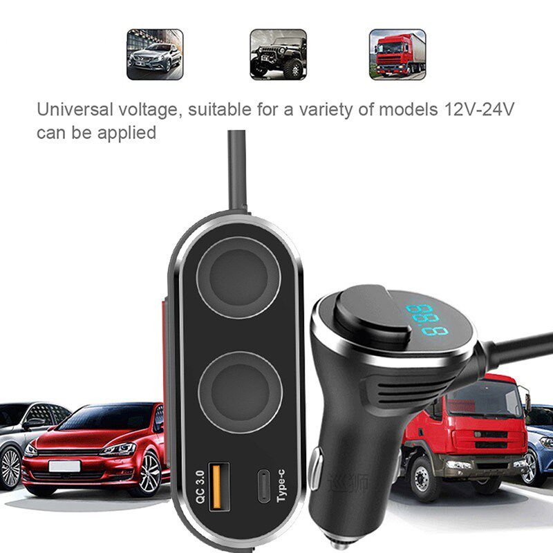 USB C Car Charger, Cigarette Lighter Splitter 2 Socket Type