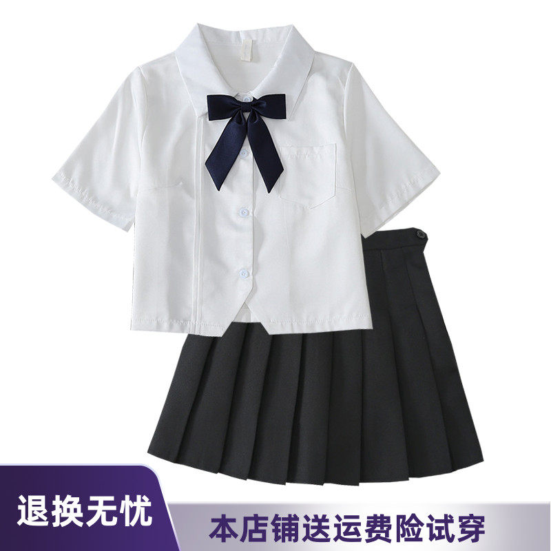 热销日系小个子套装女制服短款衬衫高腰短袖学院风毕业班服百褶裙