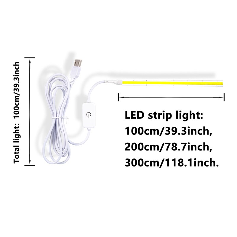 USB双色COB软灯带DC5V 8MM 500灯/米 白+暖CCT三色 无极调光 RA90