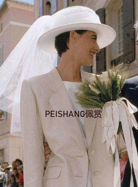 白色帽式礼帽头纱婚纱q礼服短款影楼拍照造型款婚礼新娘头纱配饰