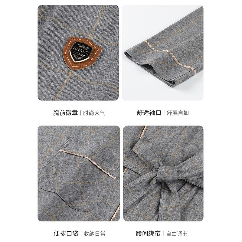 中年爸爸睡衣男款浴袍春秋款秋季长袖家居服中长款加大码睡袍