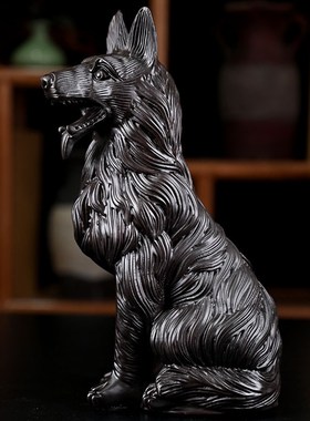 实木雕狗摆件木质雕刻工艺品招财生肖狼狗旺财客厅玄关酒柜装饰品