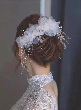 2022a新款新娘头饰森系仙美珍珠发夹耳环影楼摄影发饰结婚配饰套