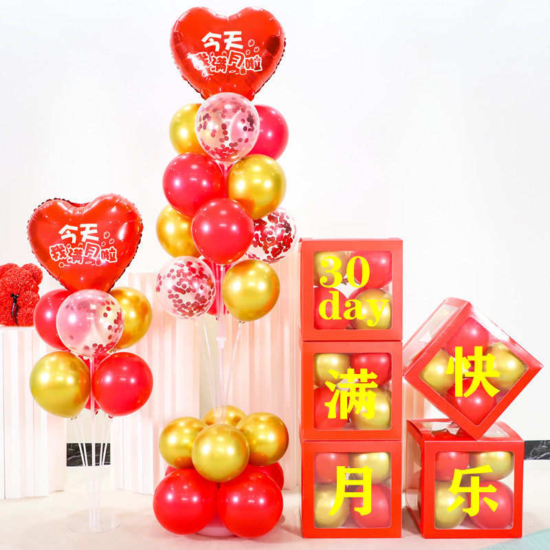 宝宝满月百天宴场景布置生日快乐男女孩婴儿30天气球装饰背景墙