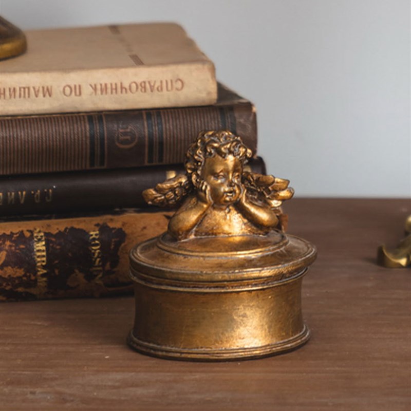 ZM6H首饰l盒小精致金色可爱天使复古欧式收纳盒子轻奢浮雕刻