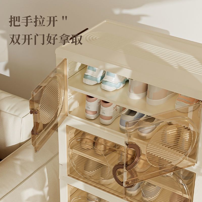 鞋盒家用多层鞋柜透明收纳免安装塑料收纳门口防T尘大容量玄关宿