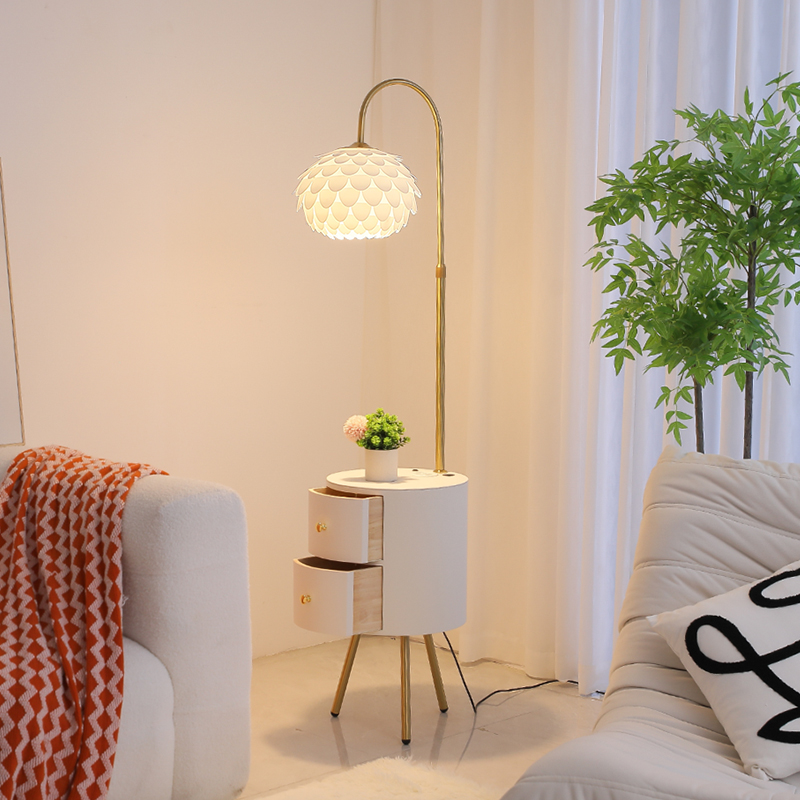 花朵落地灯客厅卧k室奶油风氛围高级颜值设计感置物床头柜一体台