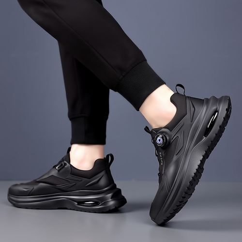 男鞋夏季透气网面运动旋纽扣休闲跑步登山气垫大头宽脚黑色老爹鞋