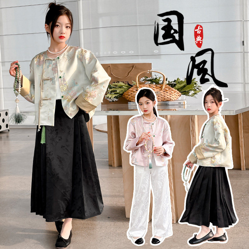 热销初春国风外套女童2024新款童装儿童新中式刺绣上衣女大童古风