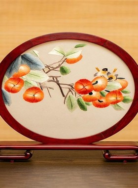 苏州刺绣摆件真丝双面绣桌面摆台手工绣花中式小台屏古典屏风礼品