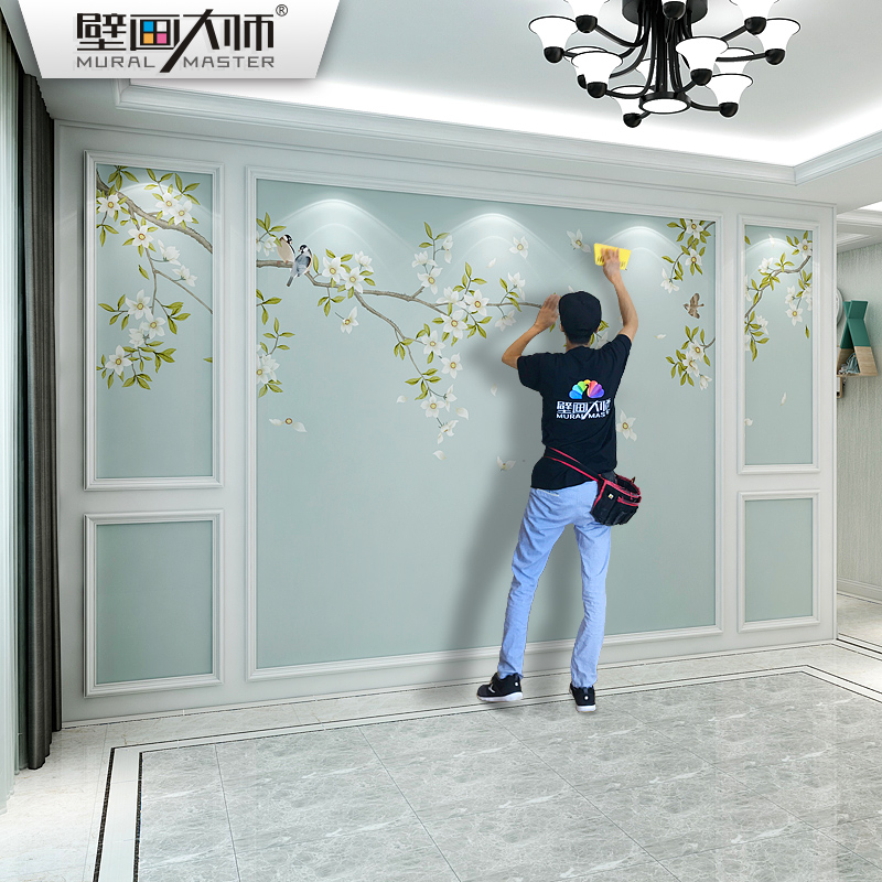 现代简约花鸟墙纸新中式墙布客厅卧室电视背景墙壁纸影视装饰壁画,家装主材,定制壁画,淘宝优惠券,粉丝福利购,淘宝优惠卷