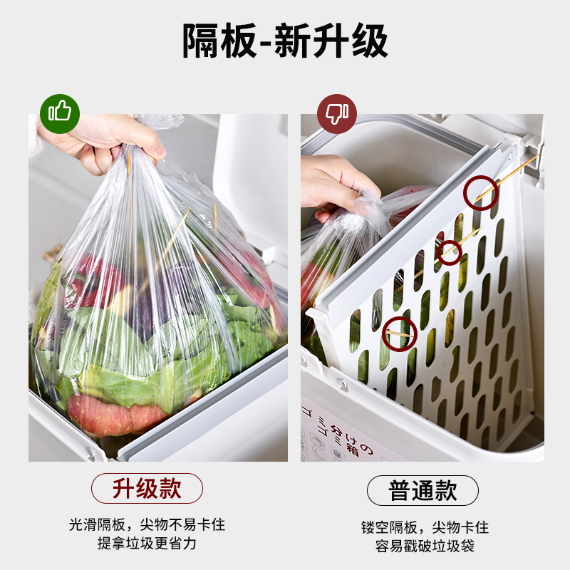垃圾分类垃圾桶厨房家用可移动双层带盖干湿N分离大号三层厨余防