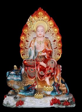 纯铜地藏王菩萨带坐骑谛听地藏佛像神贴金彩绘家用客厅供摆件慧成