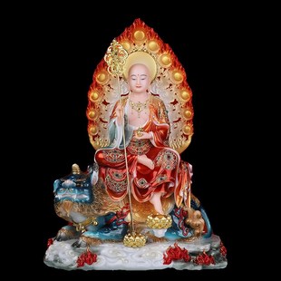 纯铜地藏王菩萨带坐骑谛听地藏佛像神贴金彩绘家用客厅供摆件慧成