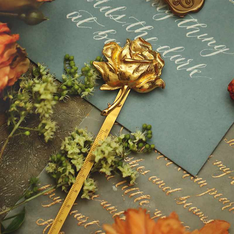 尺子夹子创意f书签复古文具礼物金属学生尺工艺尺直尺礼品道具摆