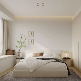 奶油风米色墙纸现代简约卧室客厅纯色背景墙纯白色壁纸杏子灰素色