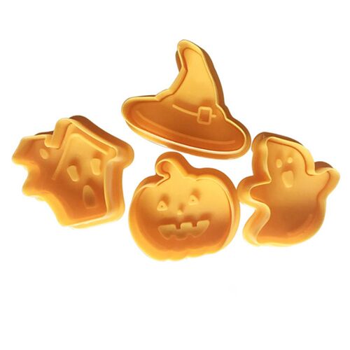 4pcs Halloween Pumpkin Ghost Theme Plastic Cookie Cutter Plu