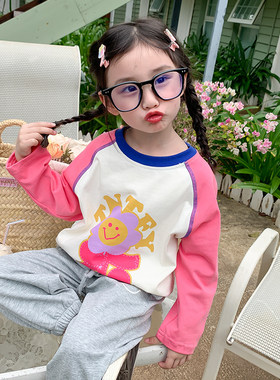 女童秋装2023新款儿童韩版厚棉T上衣外套女宝宝春秋季T恤童装洋派