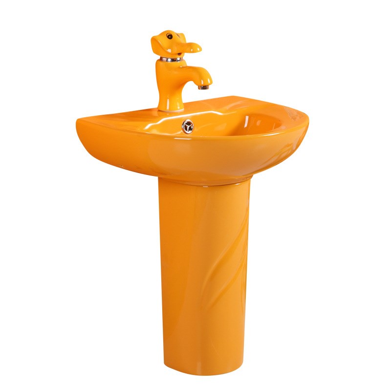 简约儿童立柱盆洗手盆幼儿园洗手池陶瓷家用落地式阳台一体洗脸盆