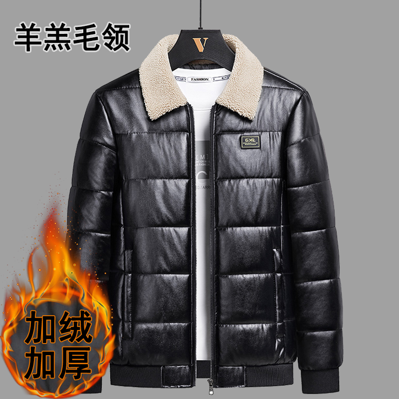 冬季翻毛领皮衣中k老年夹克加厚爸爸冬装外套休闲上衣中年男士棉