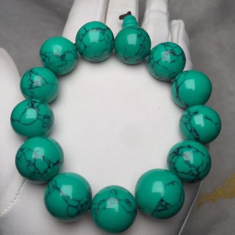 仿天然原矿湖北优化绿松石佛珠手串高瓷蓝手链圆珠手饰配饰手环