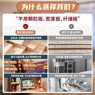 儿童书桌全实木学生家用学习桌带书架一体电脑桌子卧室小型写字桌