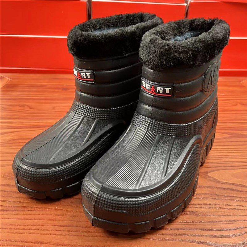 冬季新款男鞋加绒中老年高筒棉z鞋防水雪地靴二棉鞋男黑色工作鞋