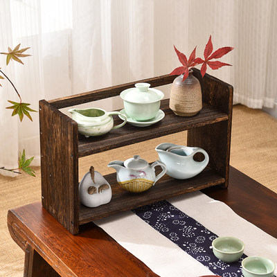 桌面实木茶杯架小型桌上博古架紫砂壶茶具茶宠茶叶罐收纳置物架子