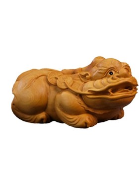 黄杨木雕铜钱貔貅实木雕刻财气手把件盘玩工艺品桌面摆件