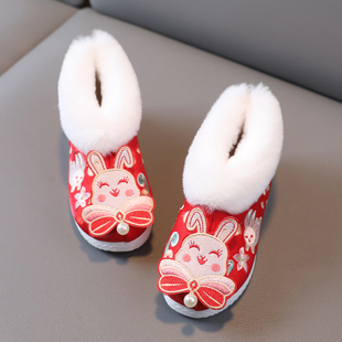 复古新款冬天儿童汉服棉靴古装拜年靴子女童N唐装鞋子配套女宝汉