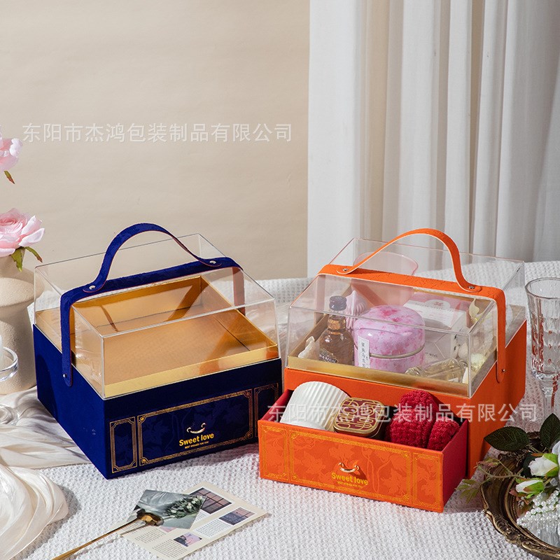 新中式亚克力天地盖透明婚宴伴手礼盒订婚高档喜糖盒手Z提空盒