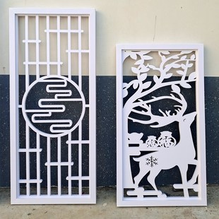 玄关PVC屏风隔断中式木格栅镂空装饰花格仿木雕通花板隔断墙简约