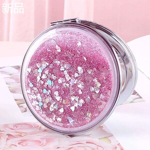 流沙防摔可爱随身携带手持化妆镜子小镜迷你子双面翻盖折叠北新品